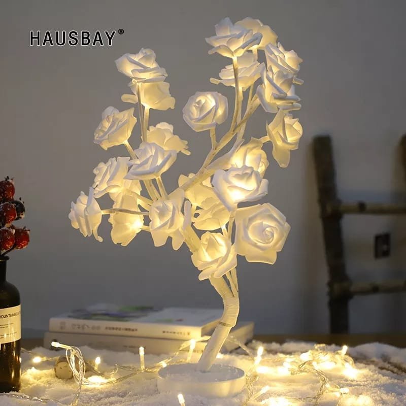 24pcs LED White Rose Flower Night Lamp